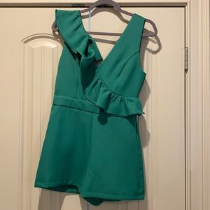Green ruffle romper